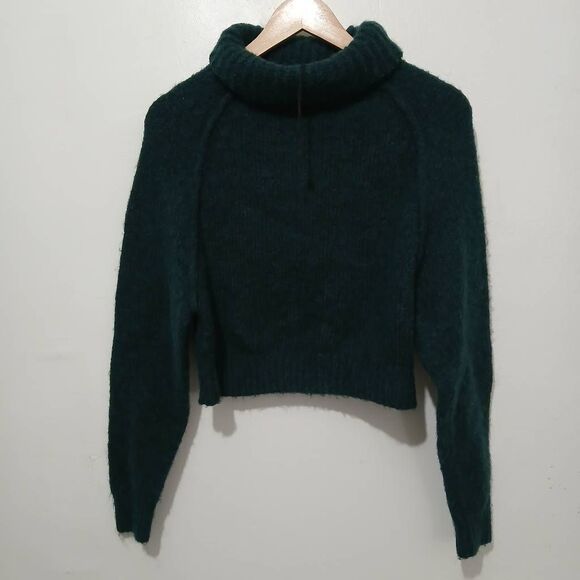 Zara womens small dark green raglan cropped sweater wool alpaca soft mockneck - Picture 2 of 7